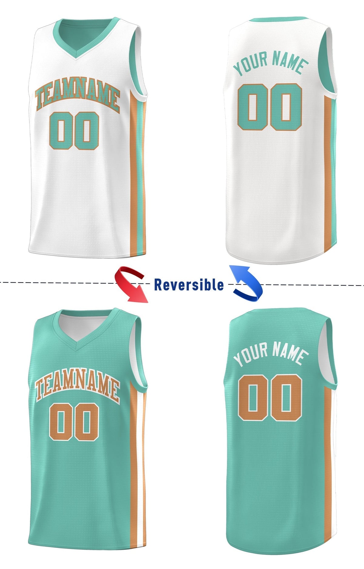 Custom Light Green White Double Side Tops Basketball Jersey