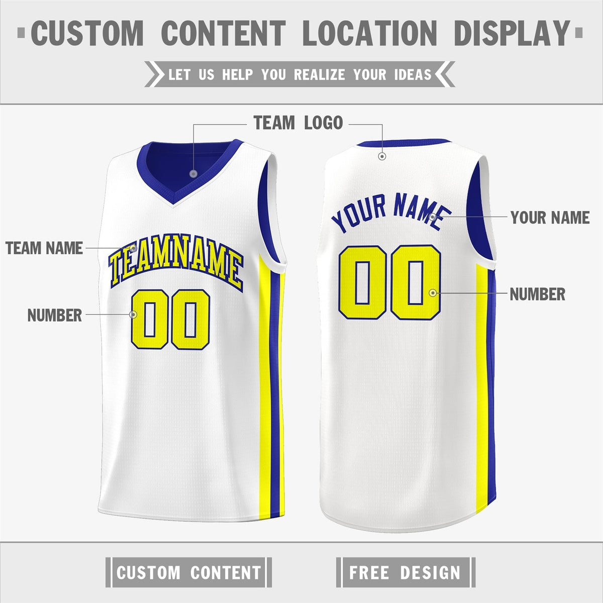 Custom Royal White Double Side Tops Basketball Jersey