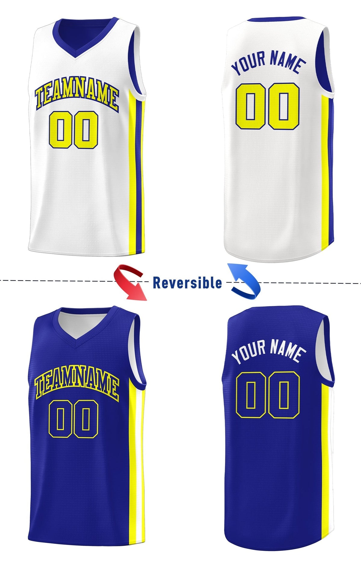 Custom Royal White Double Side Tops Basketball Jersey