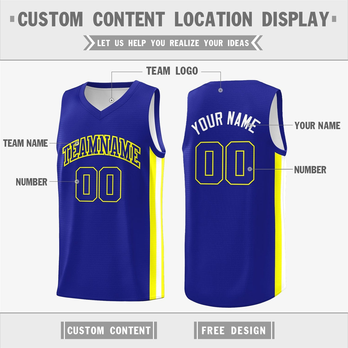Custom Royal White Double Side Tops Basketball Jersey