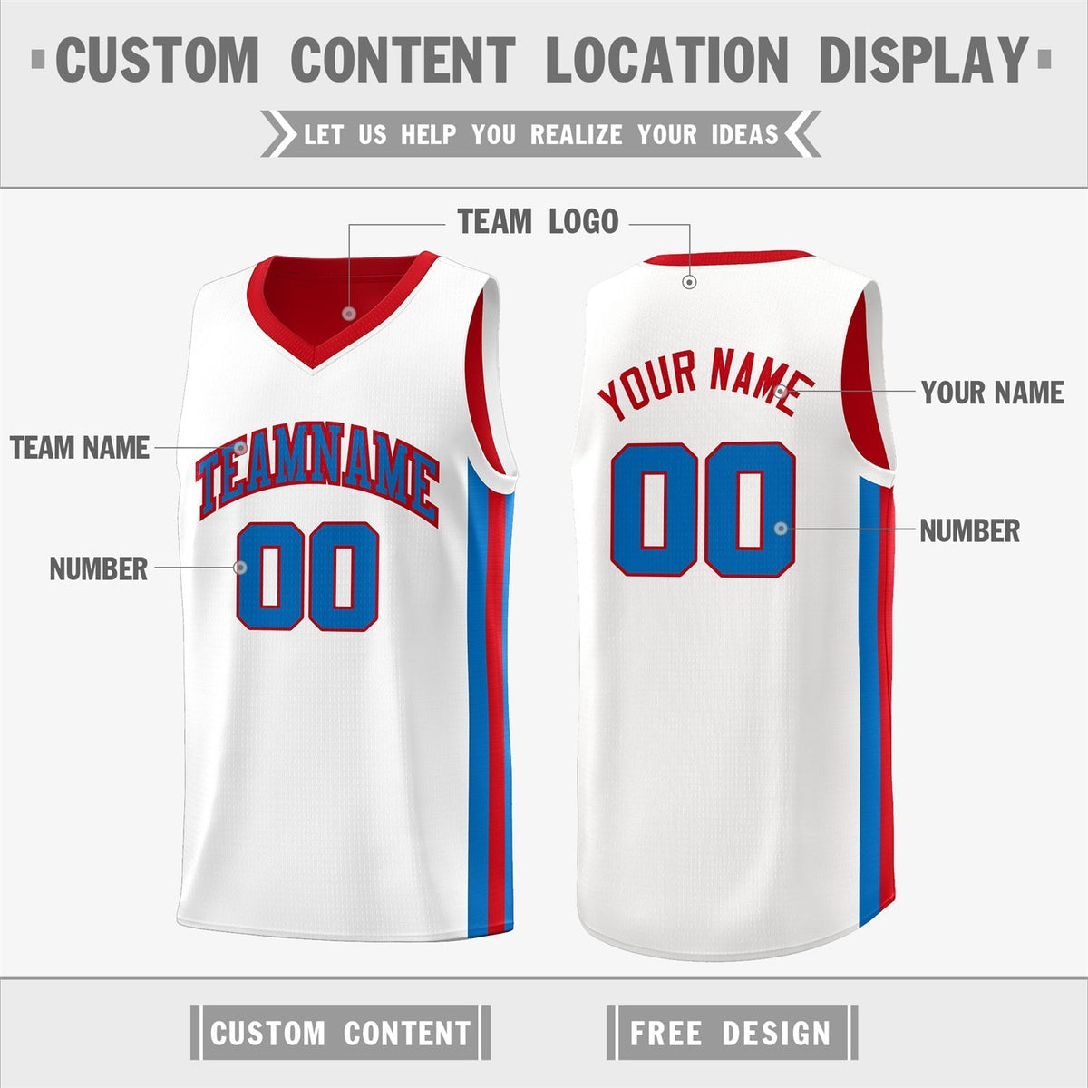Custom Red White Double Side Tops Basketball Jersey