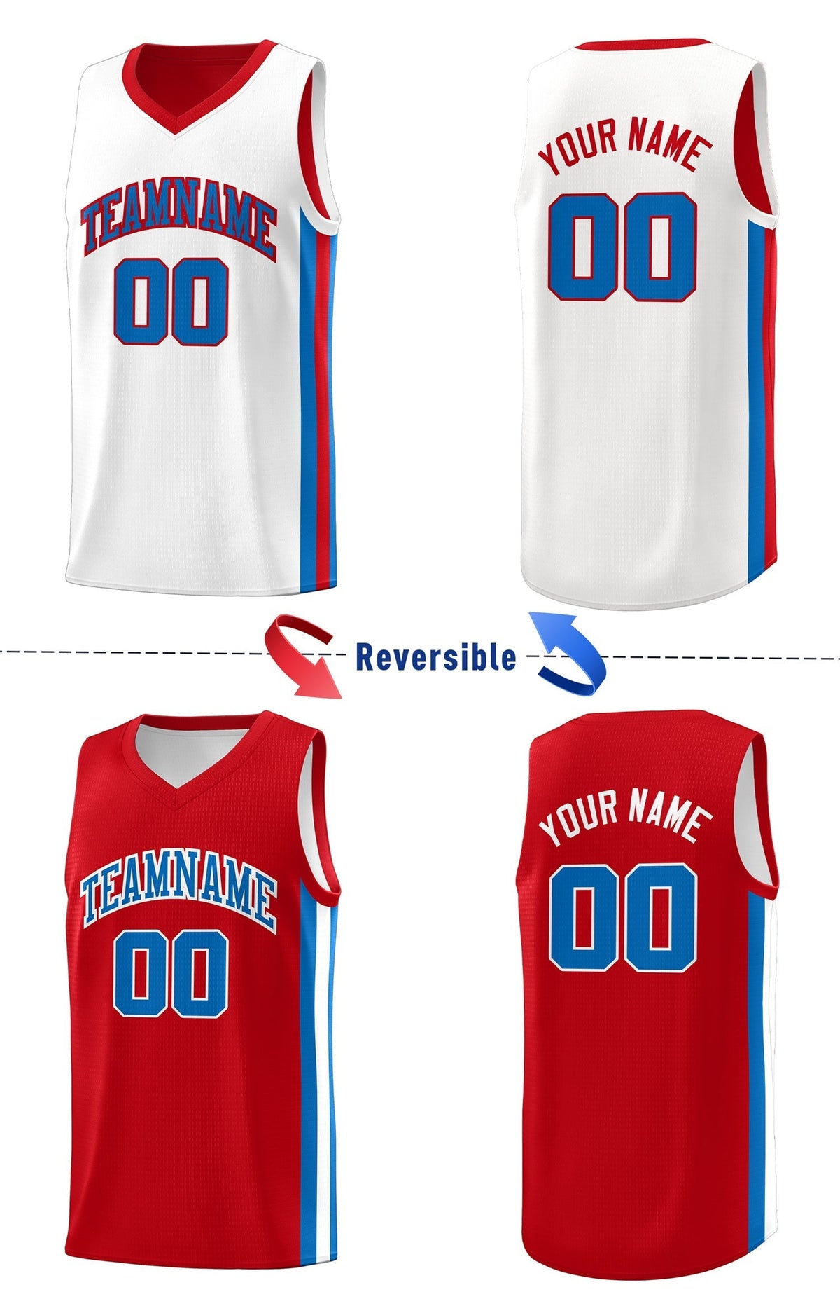 Custom Red White Double Side Tops Basketball Jersey