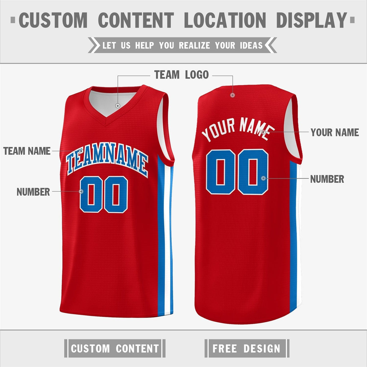 Custom Red White Double Side Tops Basketball Jersey