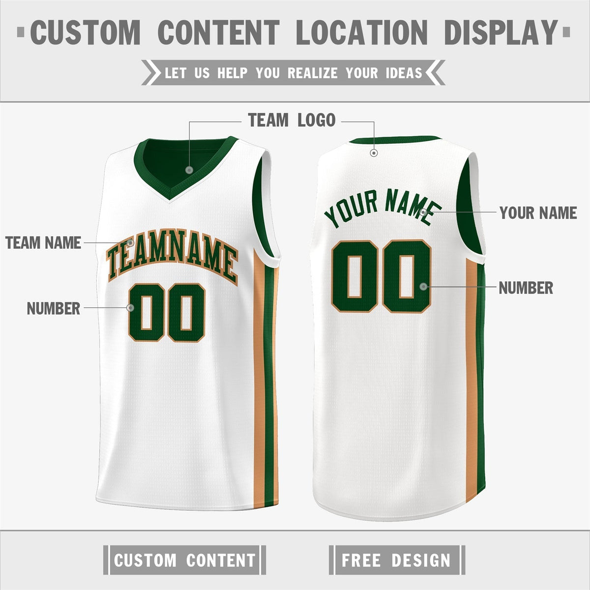 Custom Green White-Khaki Double Side Tops Basketball Jersey
