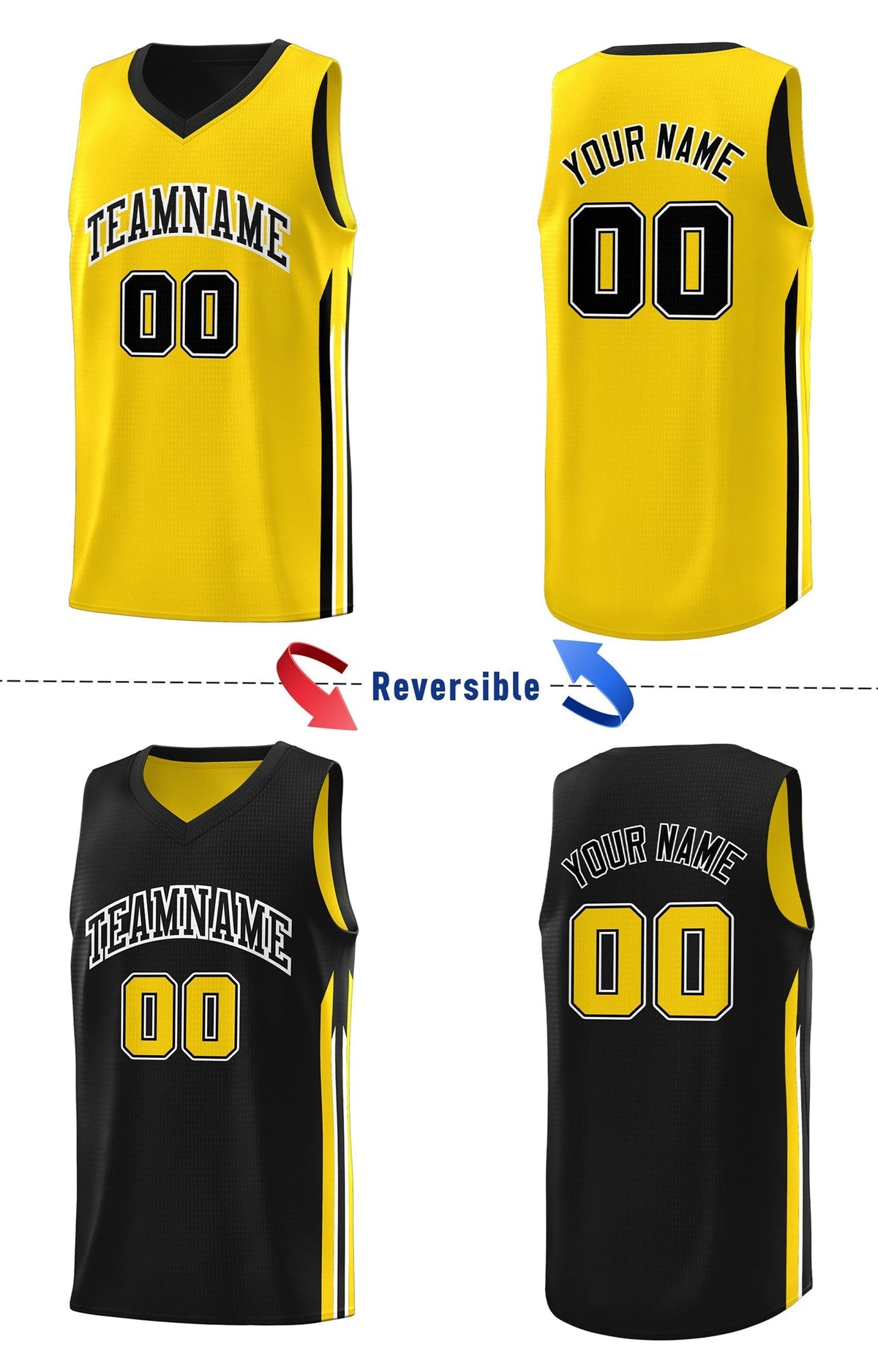 Custom Black Yellow Double Side Tops Men Training Basketball Jersey