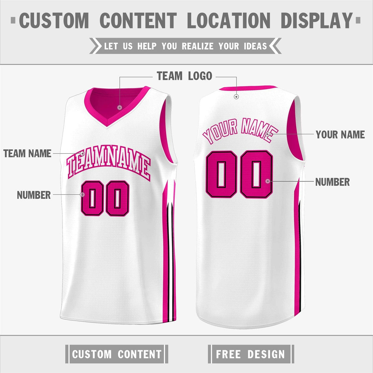 Custom Pink White Double Side Tops Men Training Basketball Jersey