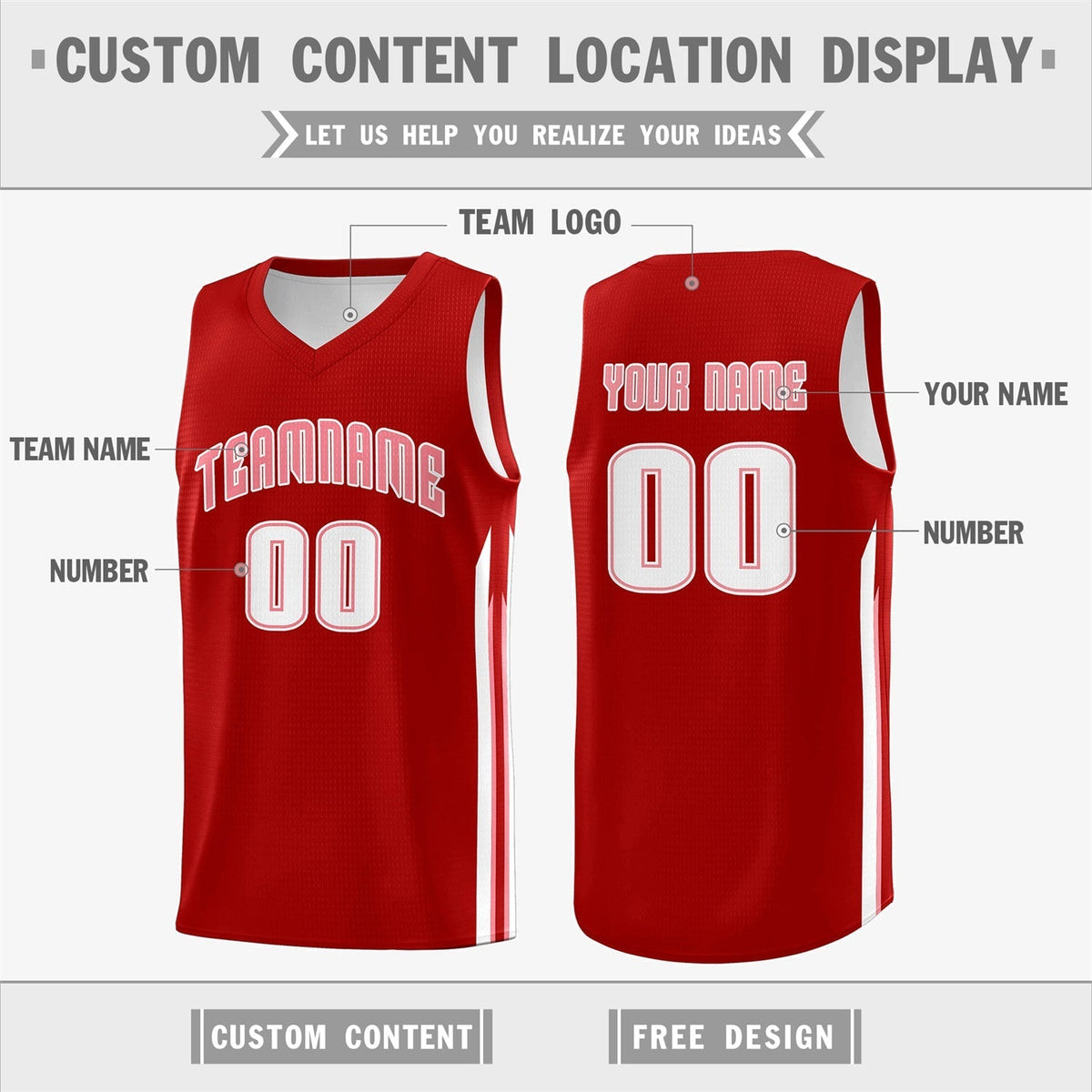 Custom Red White Double Side Tops Men Training Basketball Jersey