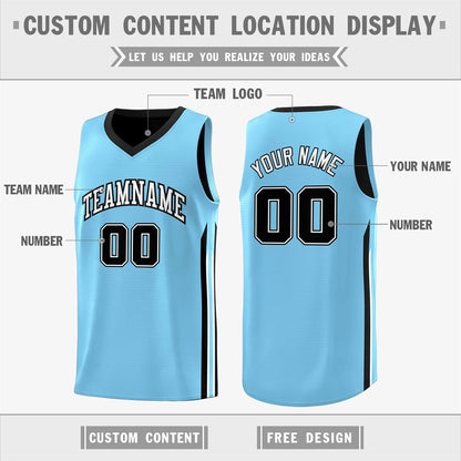 Custom Black Light Blue Double Side Tops Training Basketball Jersey