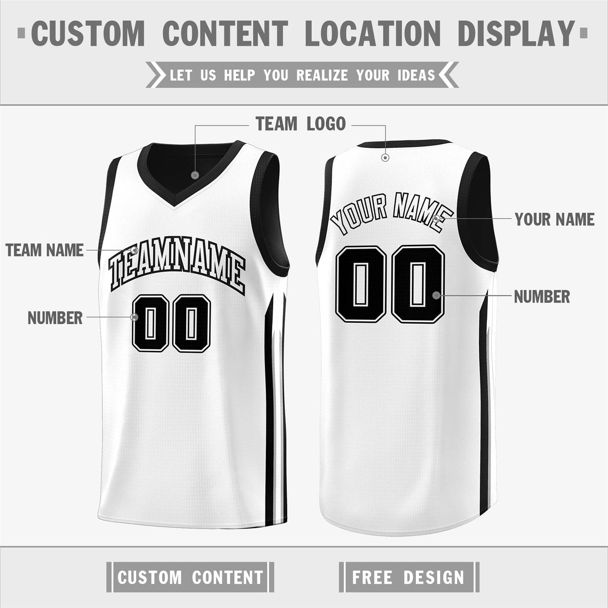 Custom Black White Double Side Tops Men Training Basketball Jersey