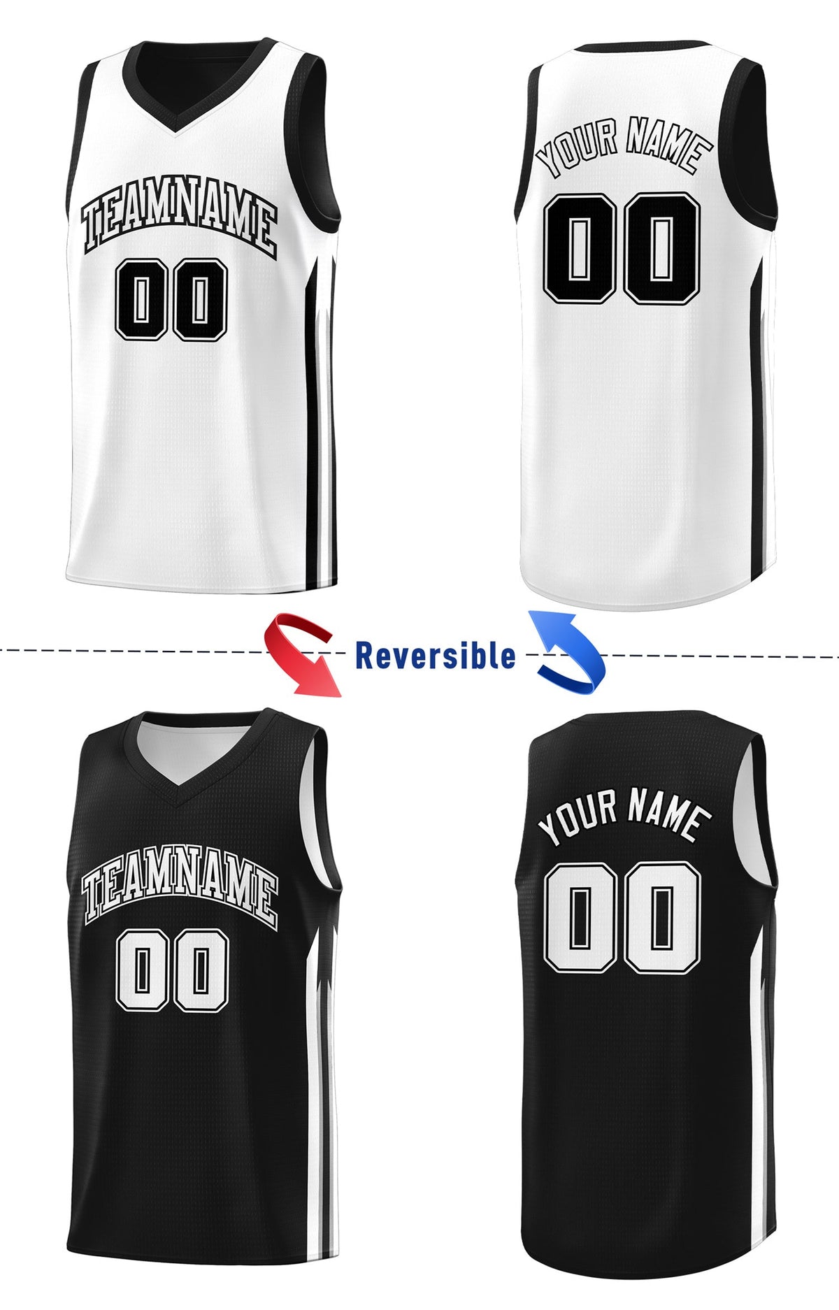 Custom Black White Double Side Tops Men Training Basketball Jersey