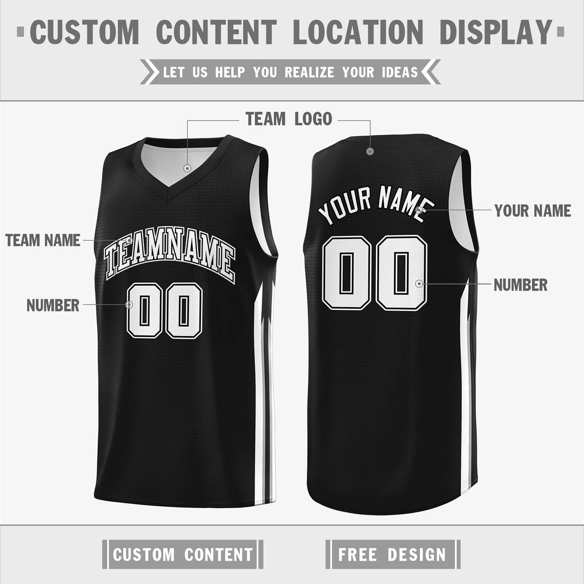 Custom Black White Double Side Tops Men Training Basketball Jersey