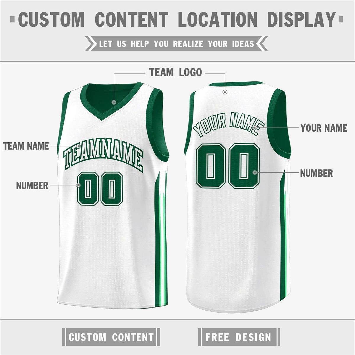 Custom Green White Double Side Tops Men Training Basketball Jersey