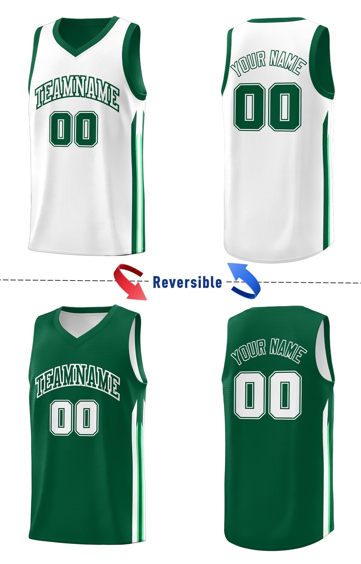 Custom Green White Double Side Tops Men Training Basketball Jersey