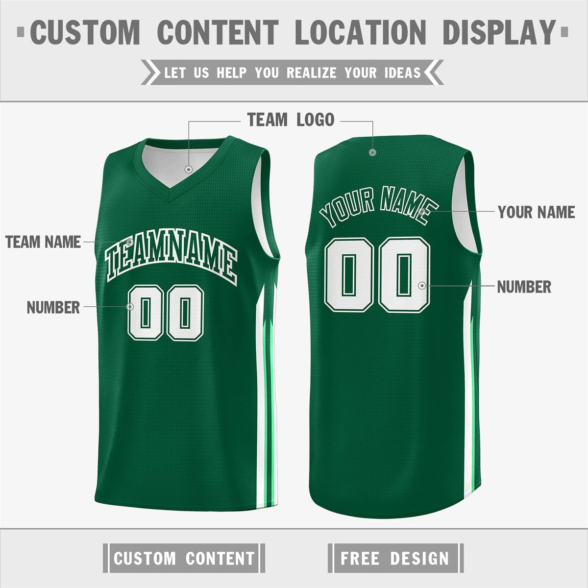 Custom Green White Double Side Tops Men Training Basketball Jersey