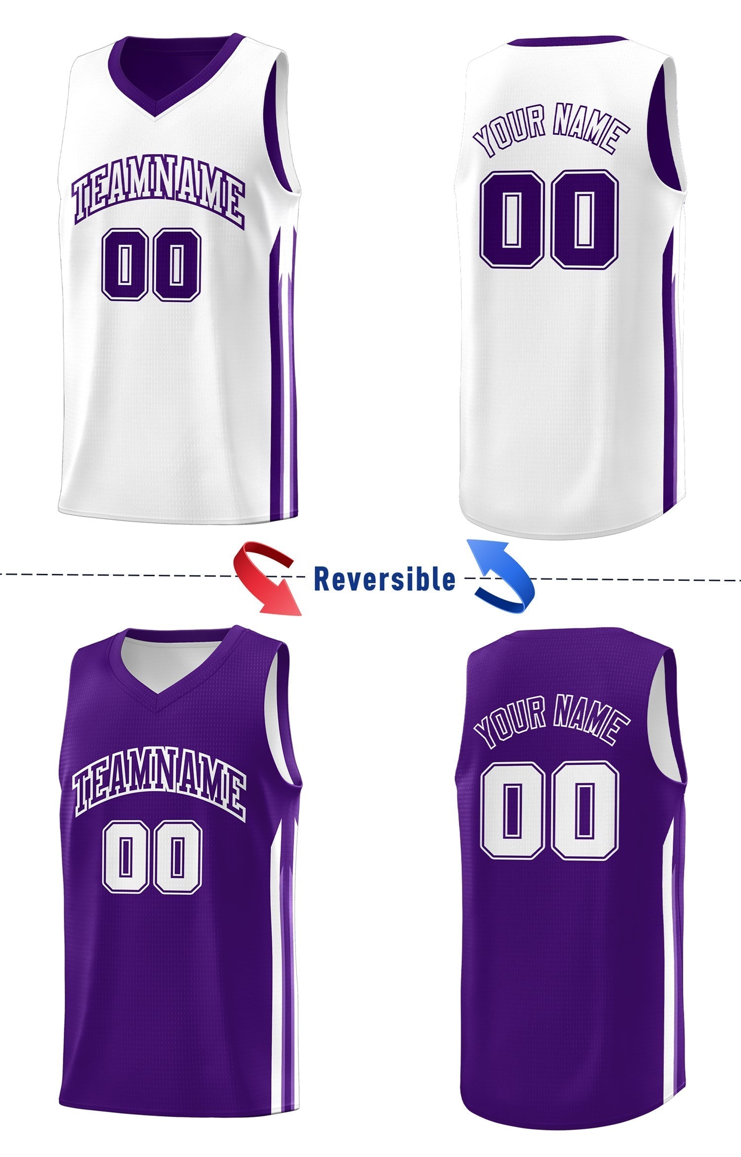 Custom Purple White Double Side Tops Men Training Basketball Jersey