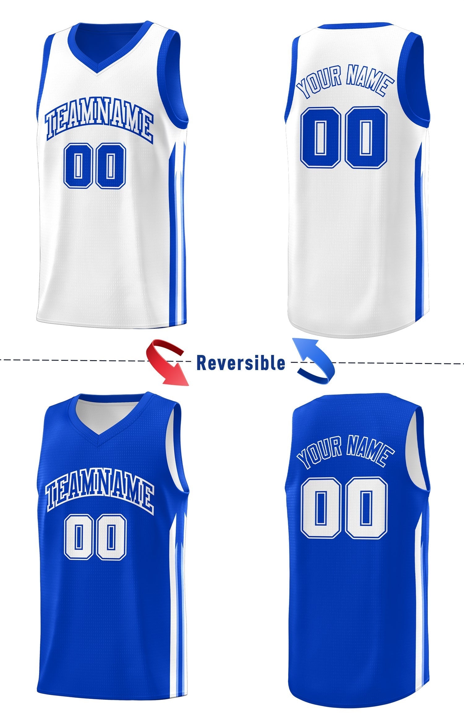 Custom Royal White Double Side Tops Men Training Basketball Jersey