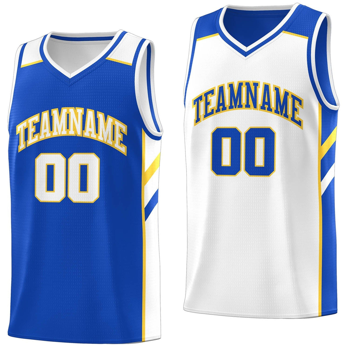Custom Royal White-Yellow Double Side Tops Fashion Basketball Jersey