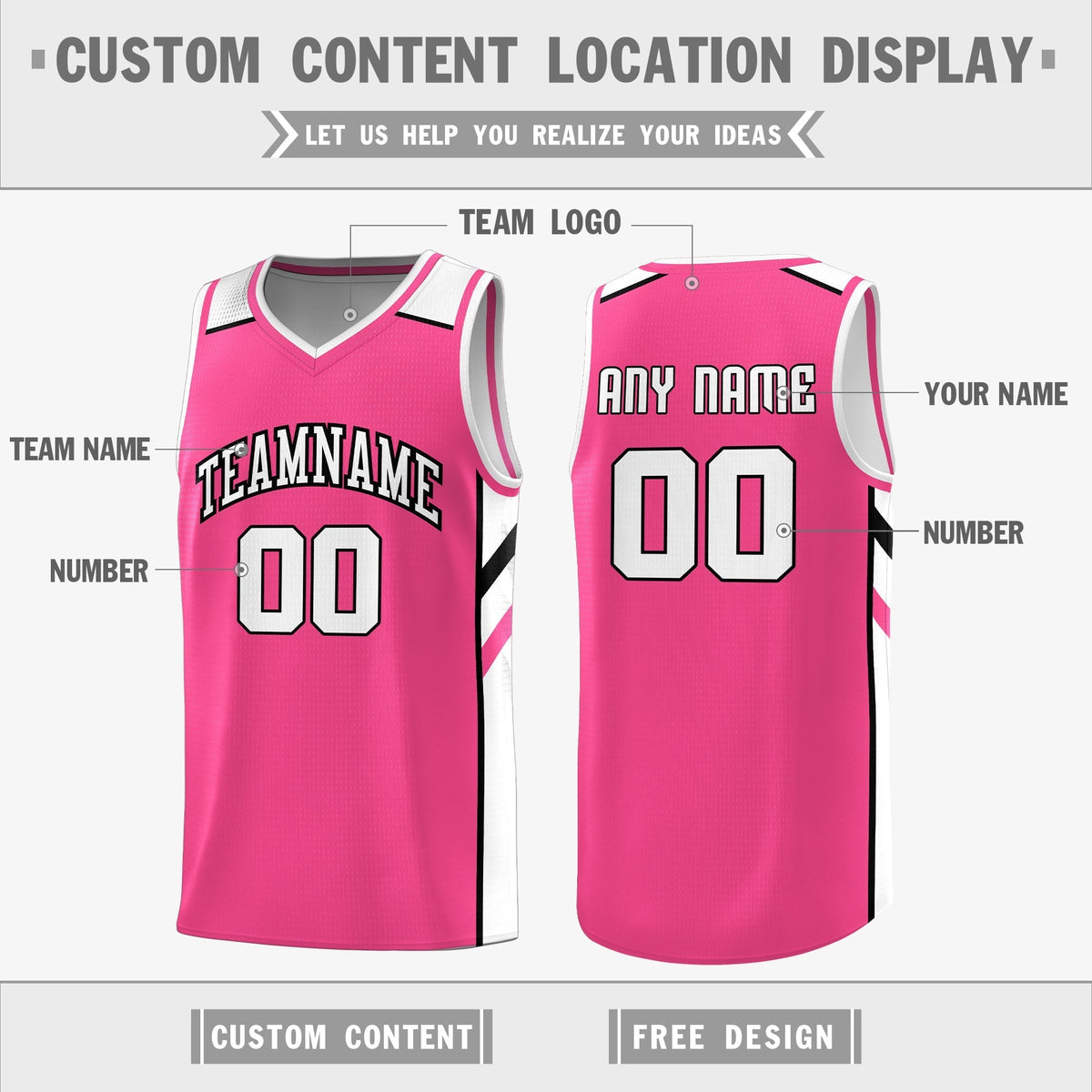 Custom Pink White Double Side Tops Training Basketball Jersey