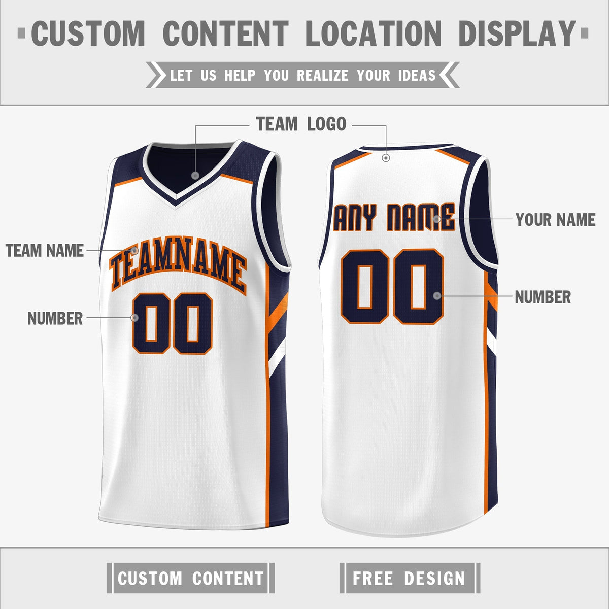 Custom Navy White Double Side Tops Sport Basketball Jersey