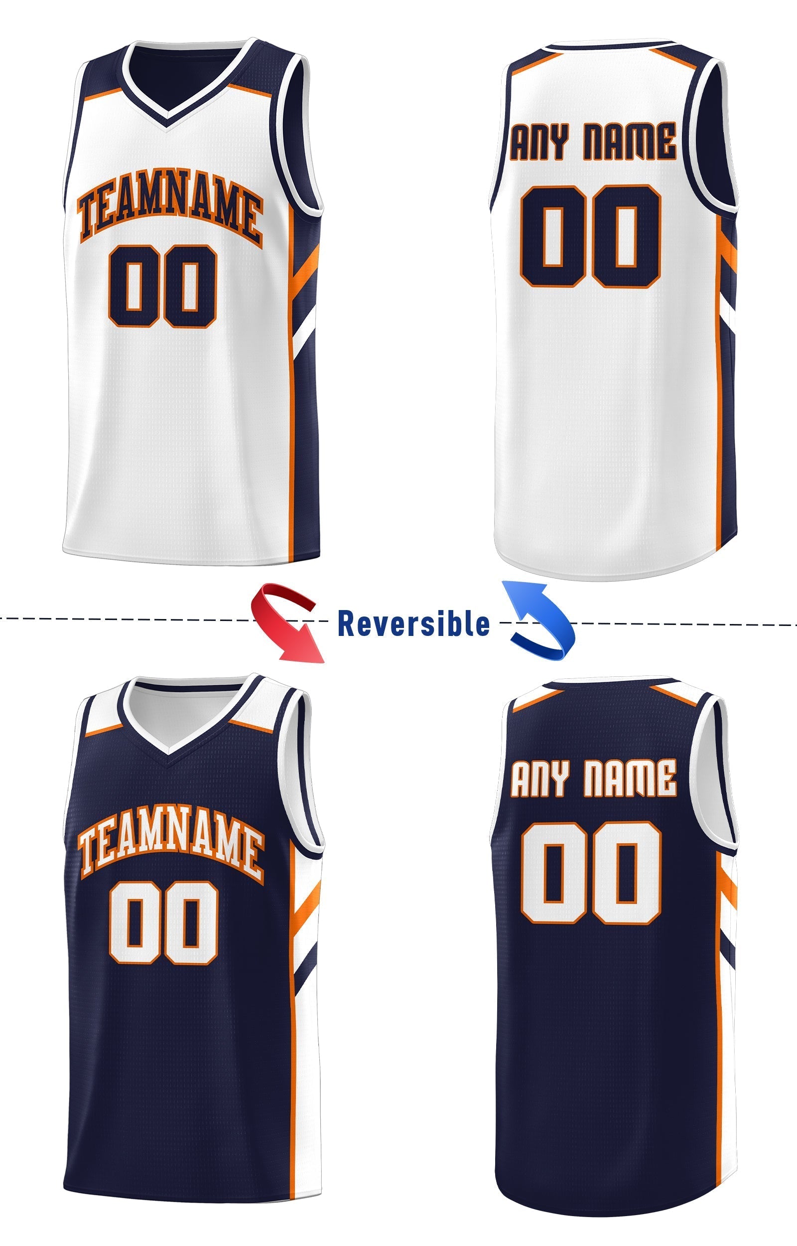 Custom Navy White Double Side Tops Sport Basketball Jersey