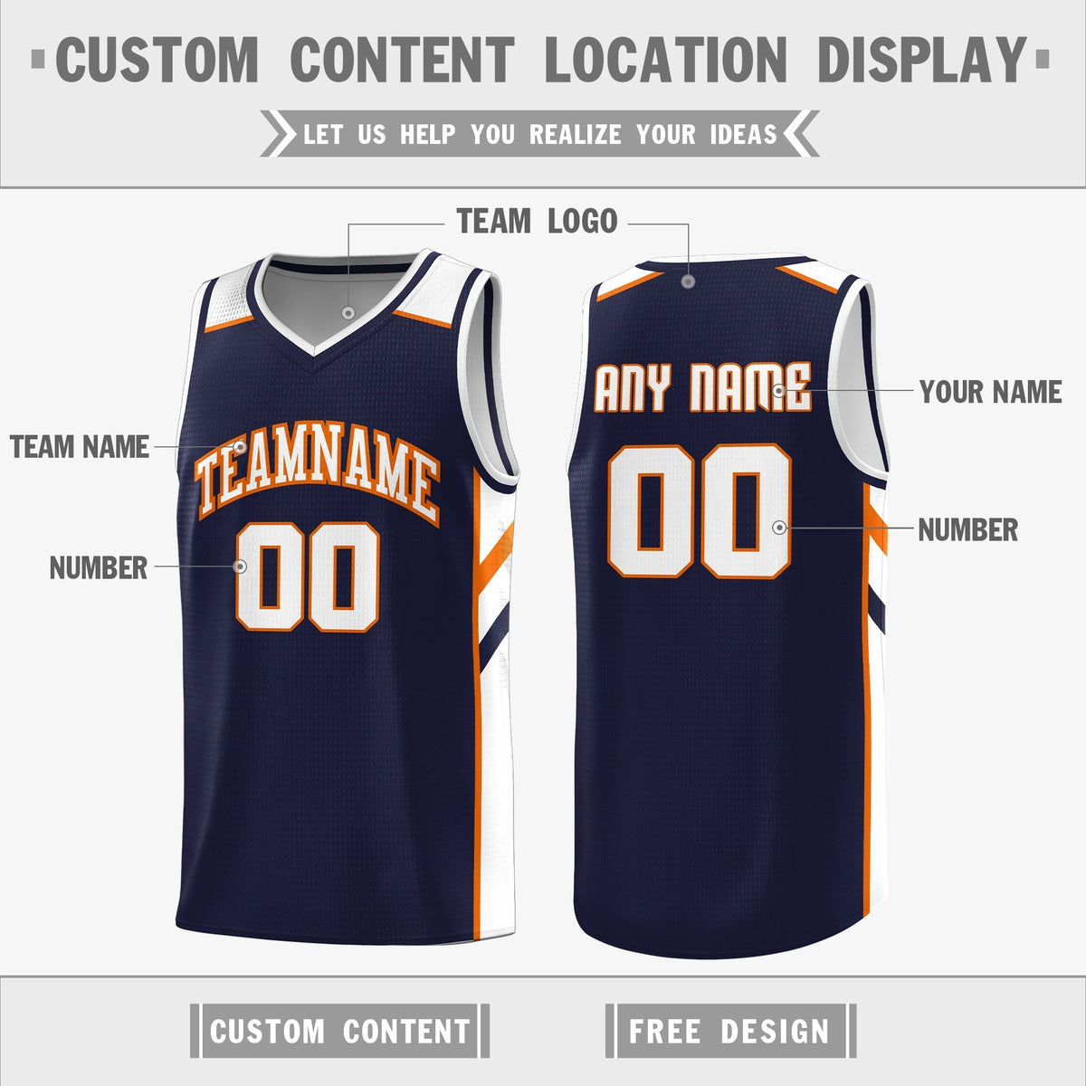 Custom Navy White Double Side Tops Sport Basketball Jersey