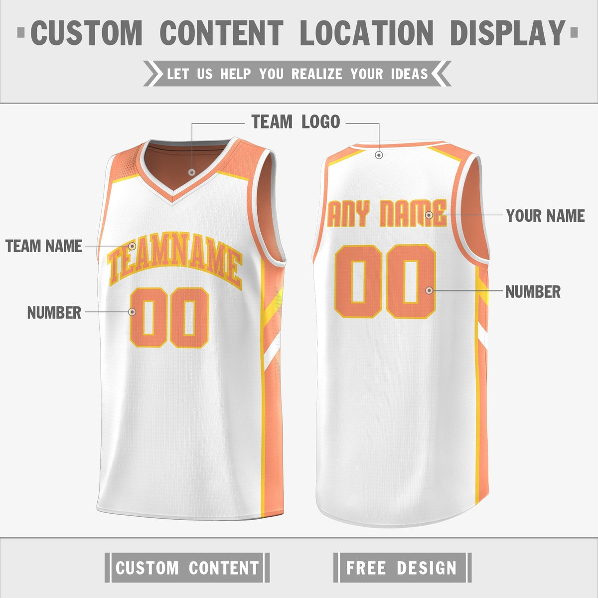 Custom Orange White Double Side Tops Men Casual Basketball Jersey