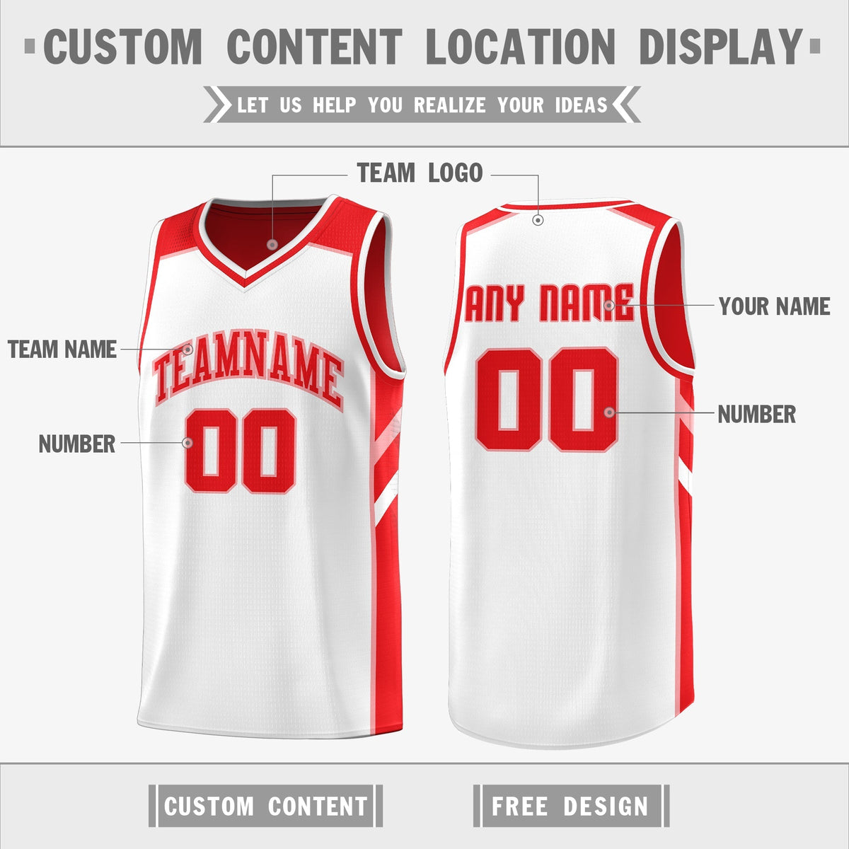Custom Red White Double Side Tops Casual Basketball Jersey
