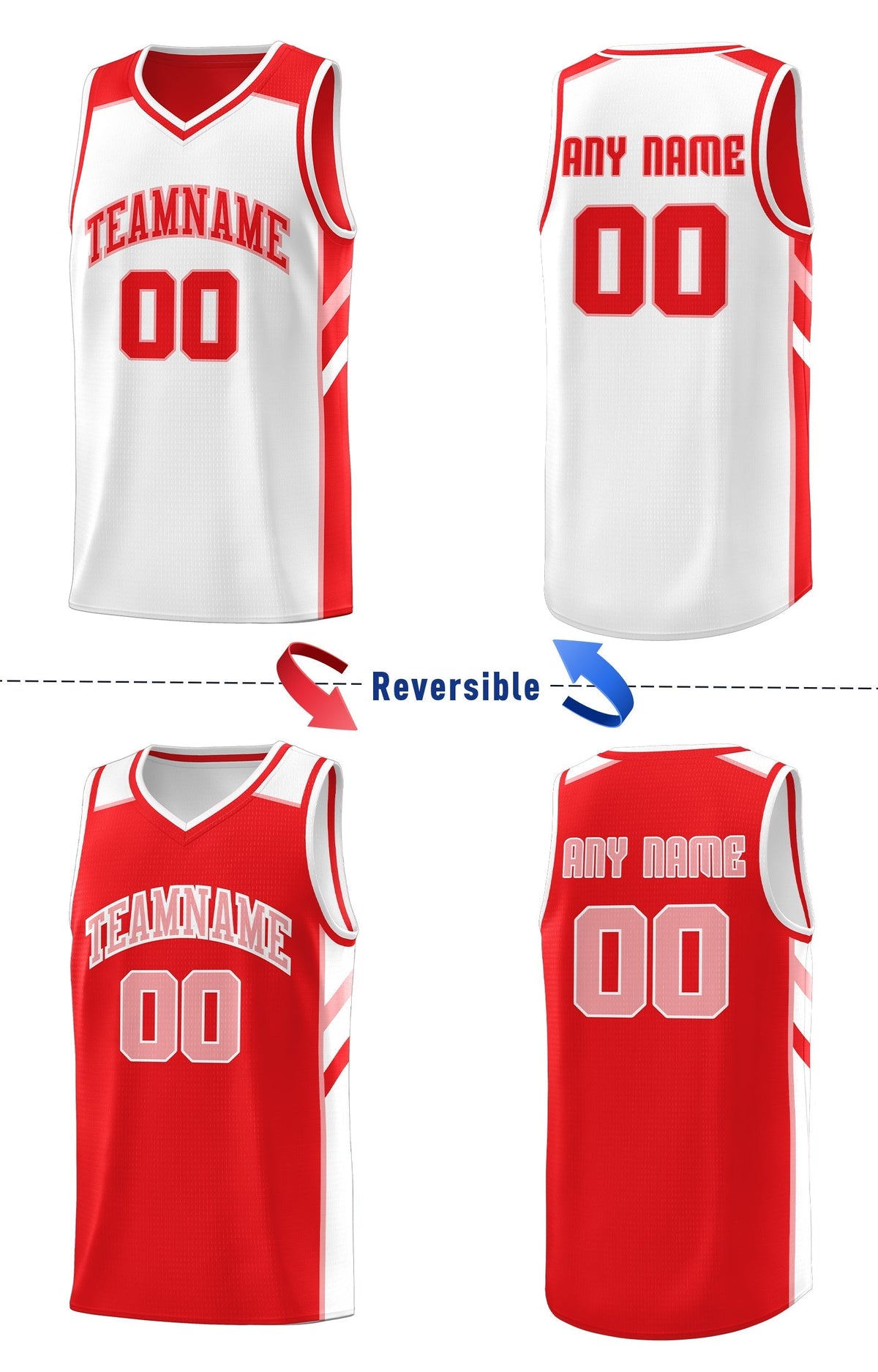 Custom Red White Double Side Tops Casual Basketball Jersey