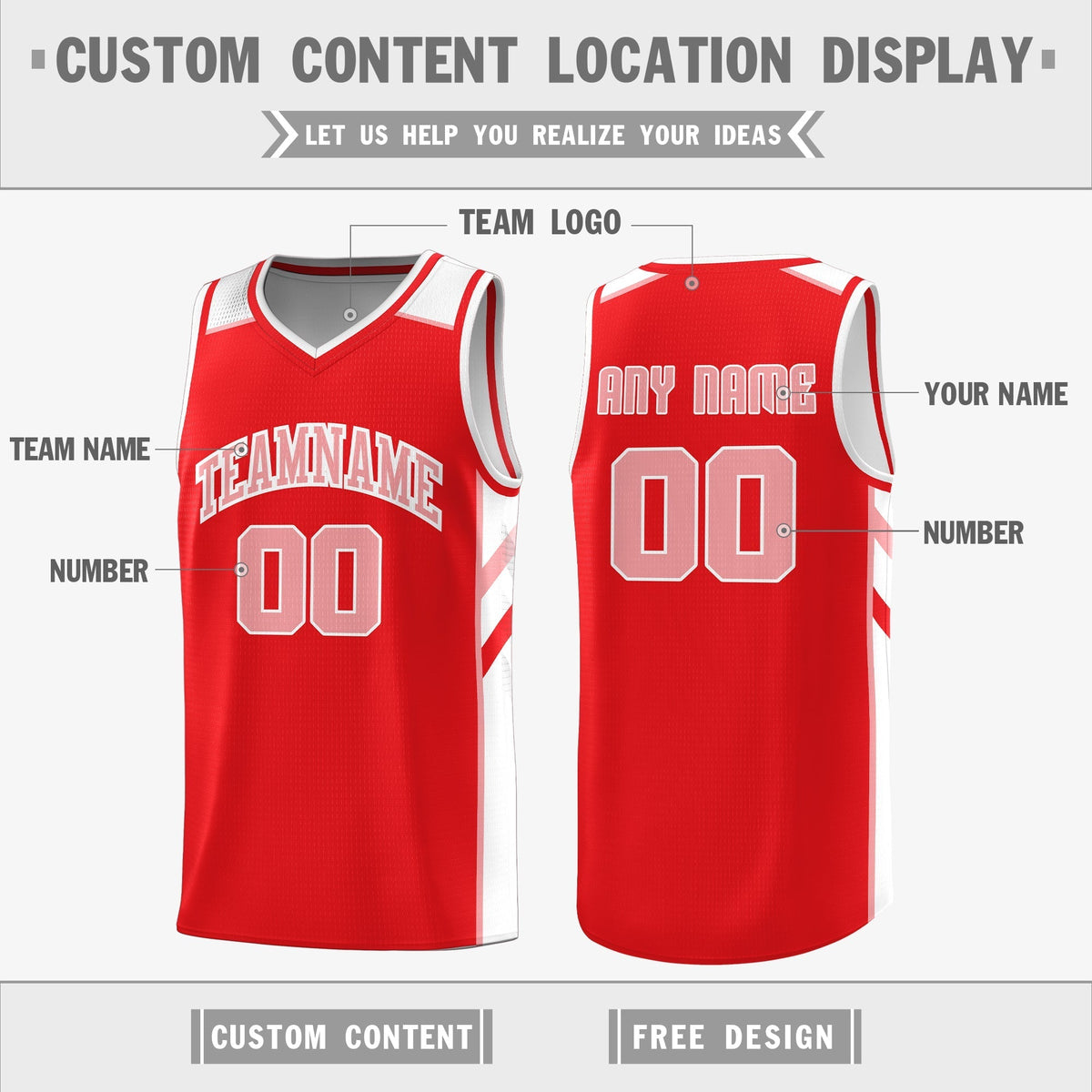 Custom Red White Double Side Tops Casual Basketball Jersey