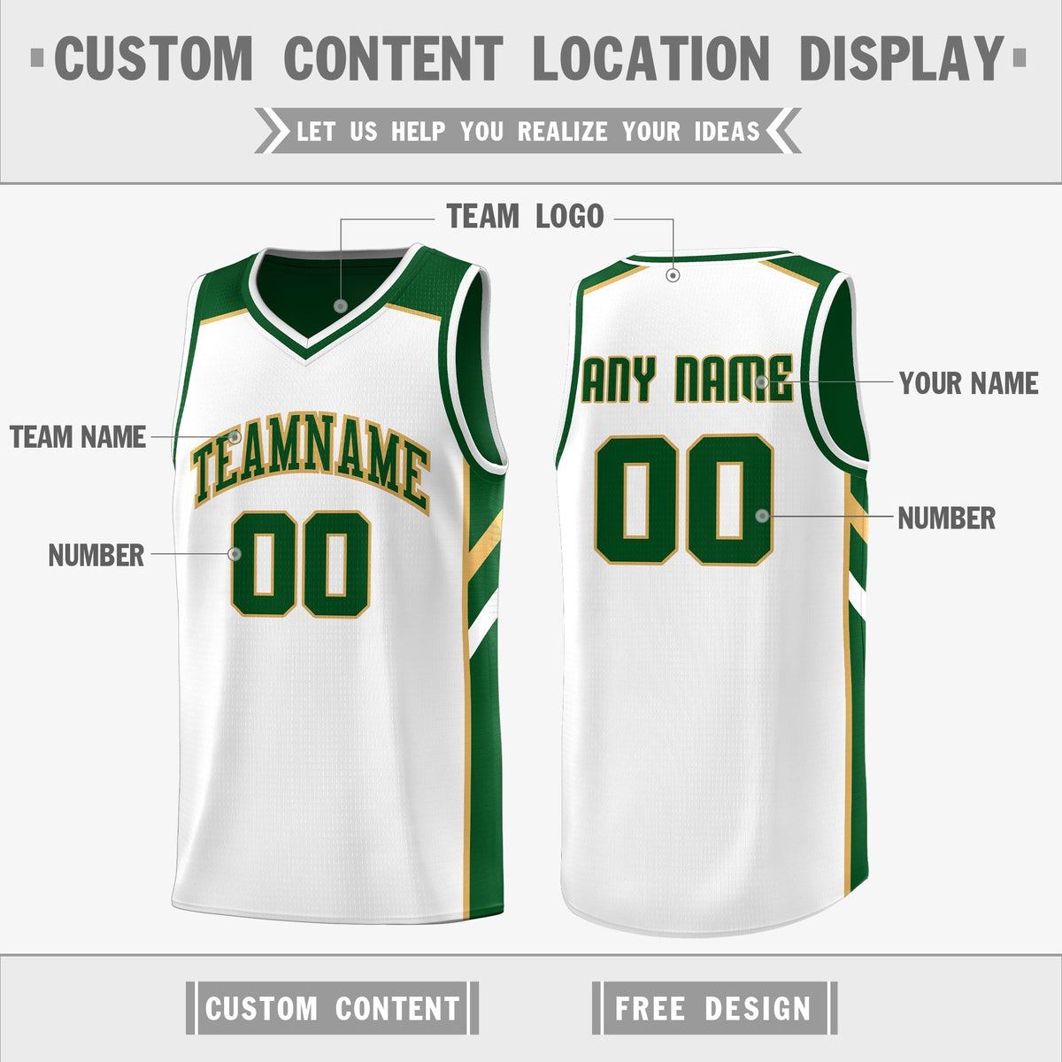 Custom Green White Double Side Tops Casual Basketball Jersey