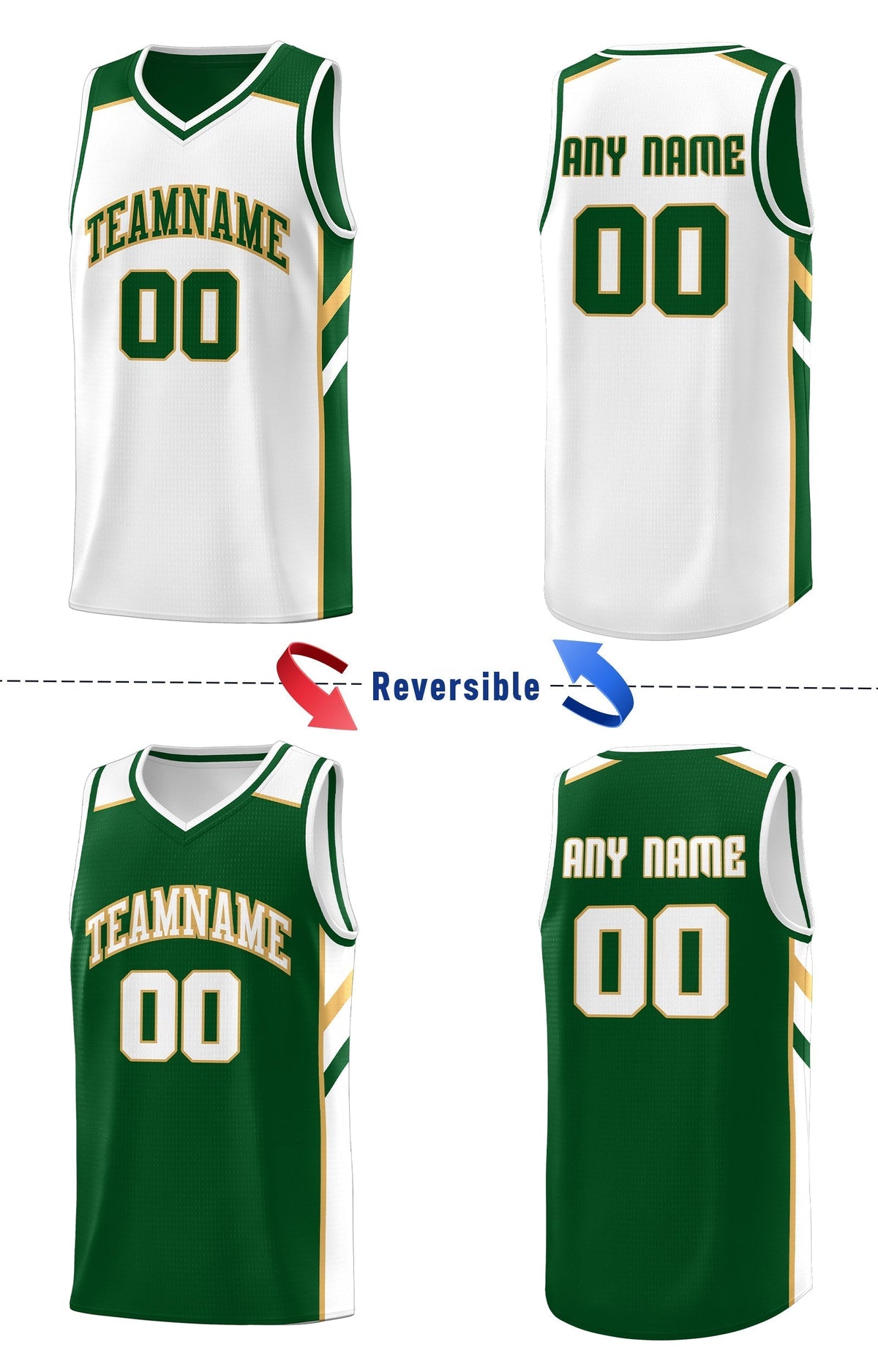 Custom Green White Double Side Tops Casual Basketball Jersey