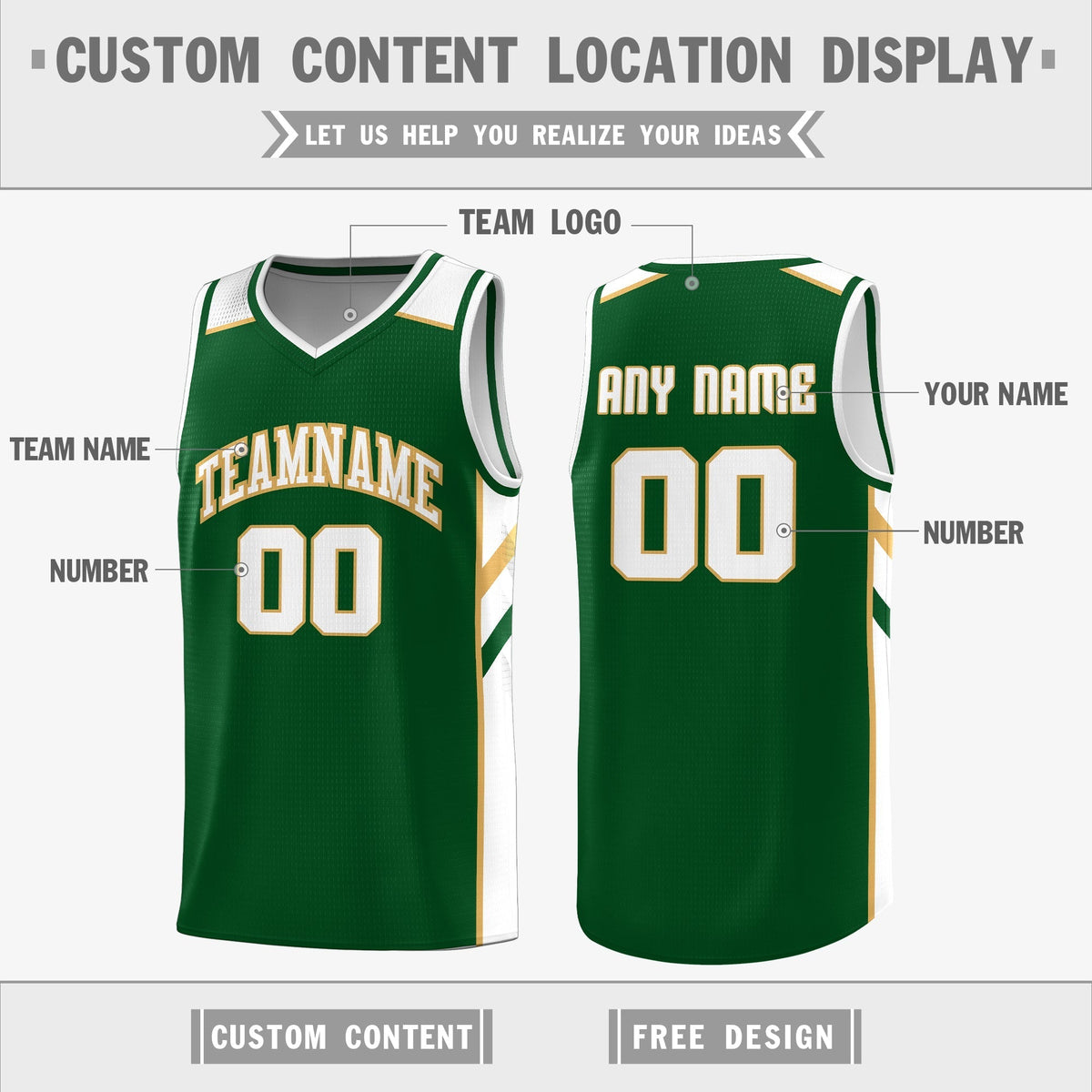 Custom Green White Double Side Tops Casual Basketball Jersey