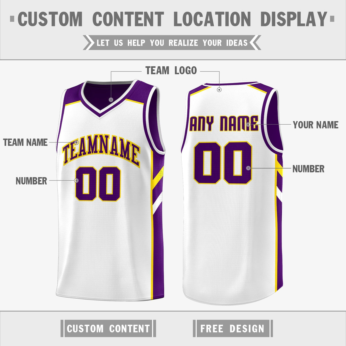Custom Purple White-Yellow Double Side Tops Casual Basketball Jersey