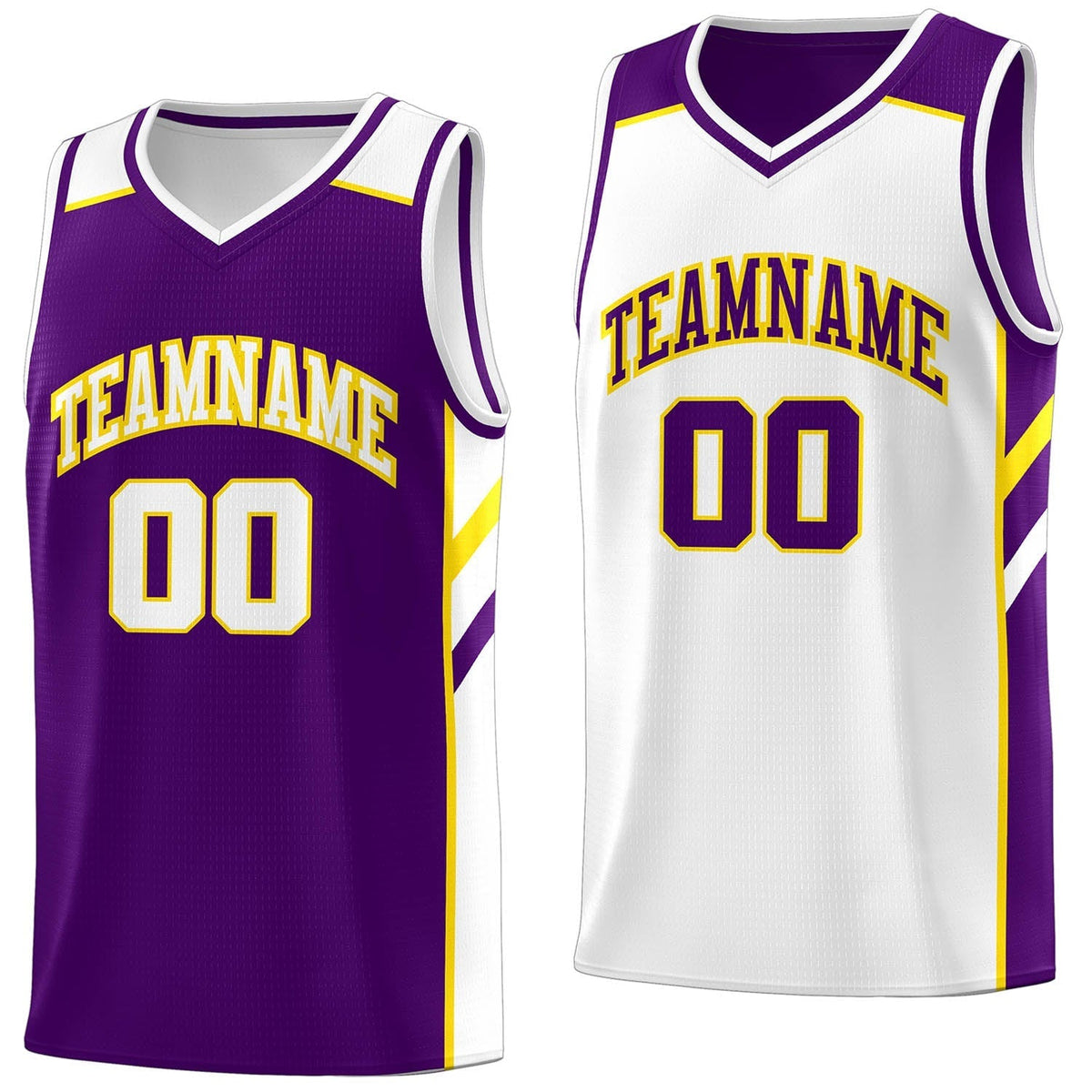 Custom Purple White-Yellow Double Side Tops Casual Basketball Jersey