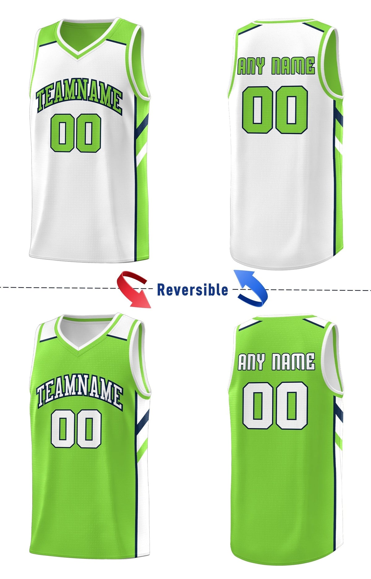 Custom Green Double Side Tops Training Basketball Jersey