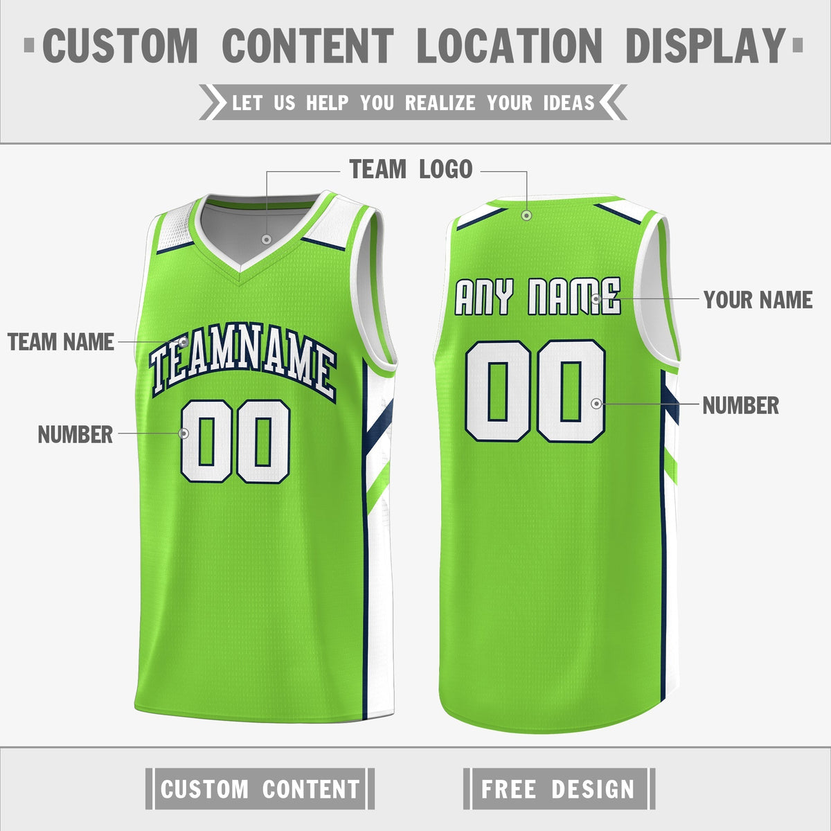 Custom Green Double Side Tops Training Basketball Jersey