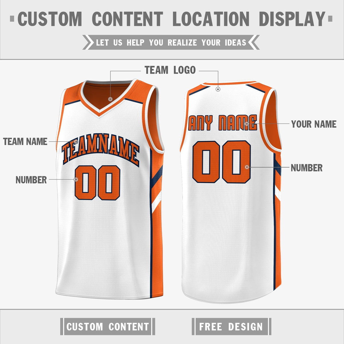 Custom Orange White Double Side Tops Casual Basketball Jersey