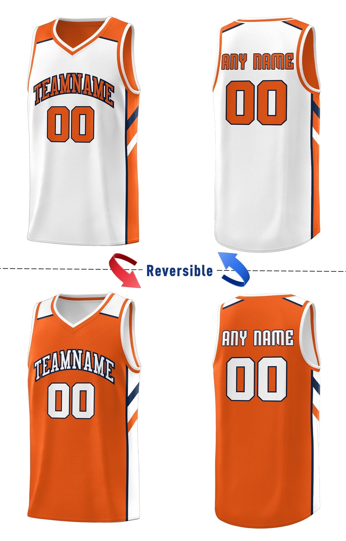 Custom Orange White Double Side Tops Casual Basketball Jersey
