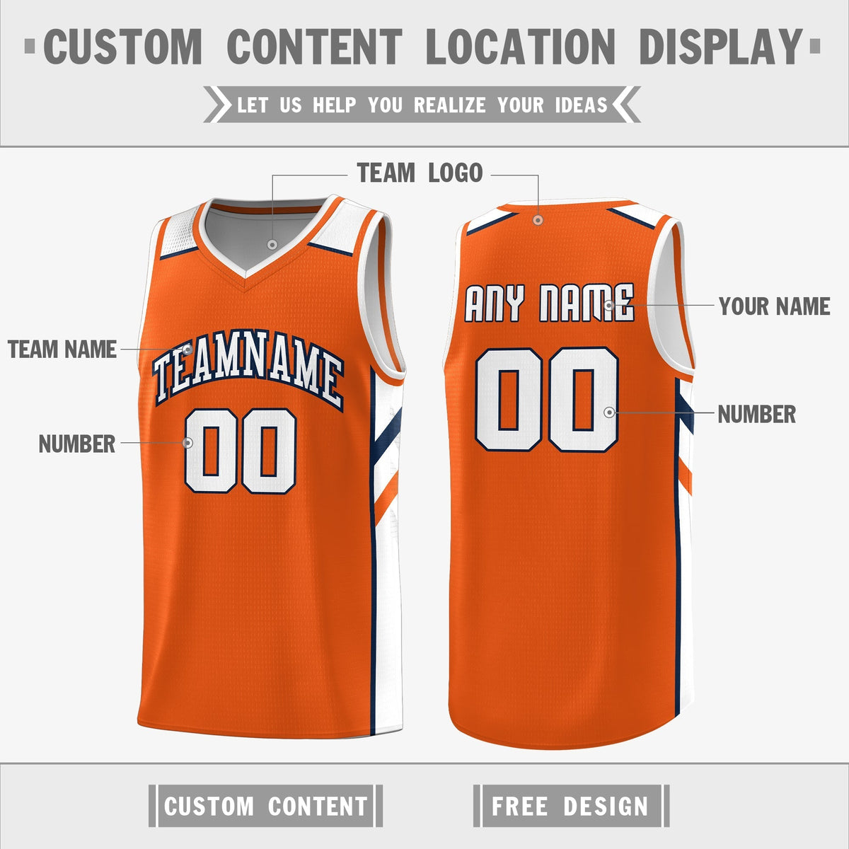Custom Orange White Double Side Tops Casual Basketball Jersey