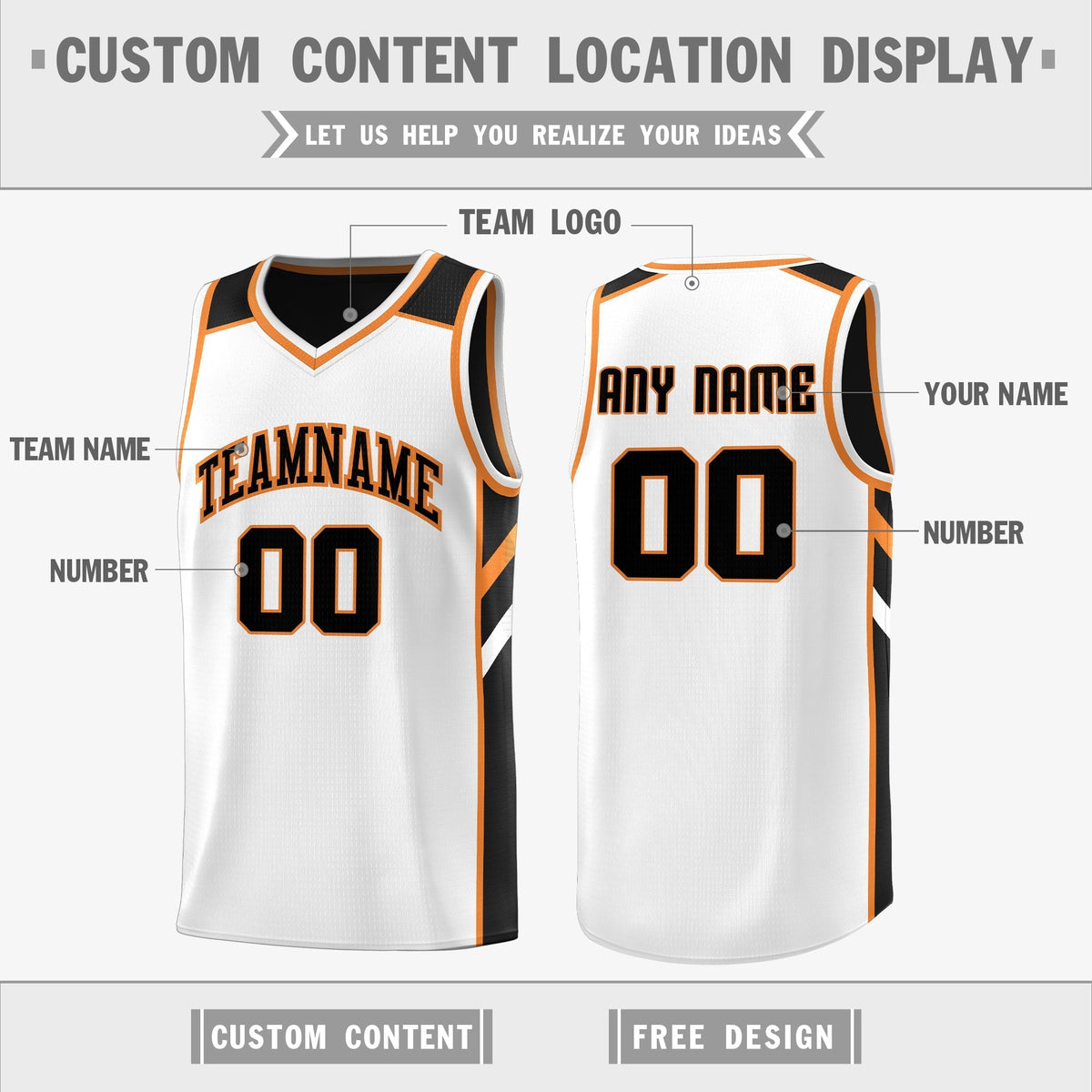 Custom Reversible Black White-Orange Basketball Jersey