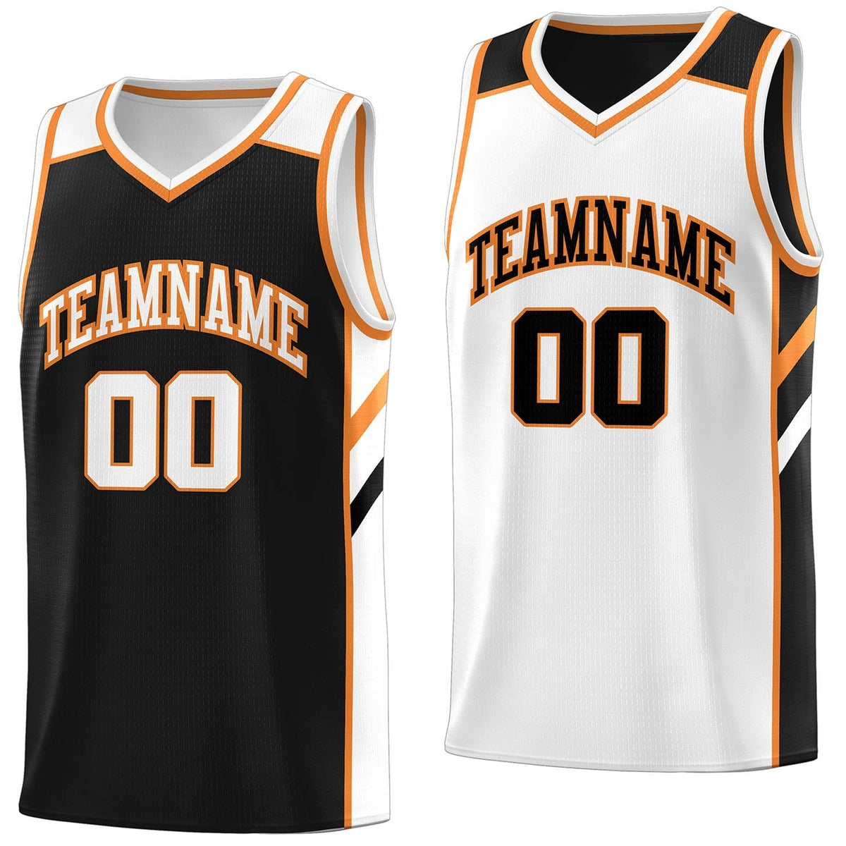 Custom Reversible Black White-Orange Basketball Jersey