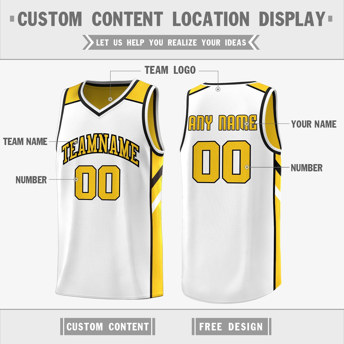 Custom Yellow White Double Side Tops Casual Basketball Jersey