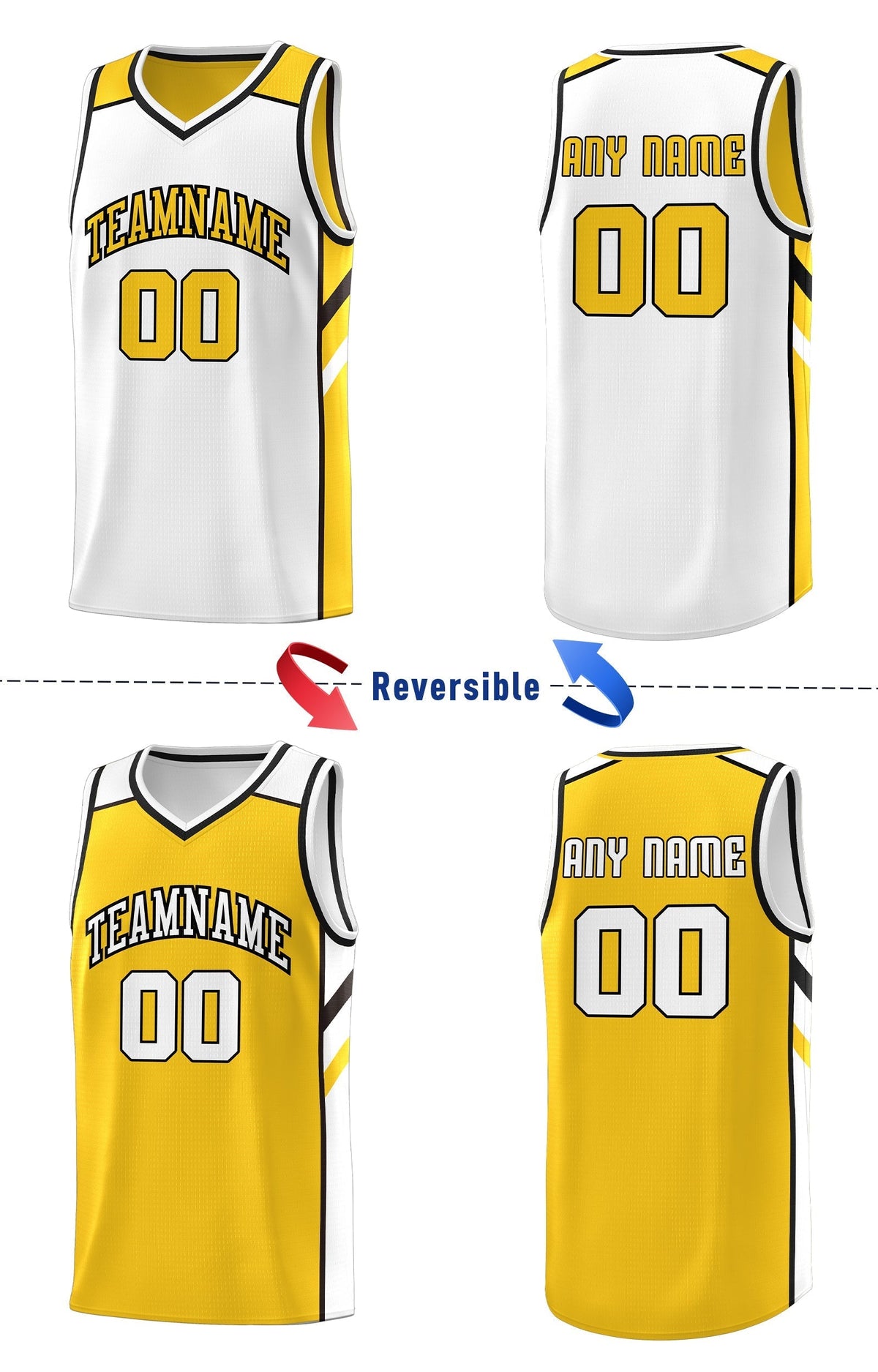 Custom Yellow White Double Side Tops Casual Basketball Jersey