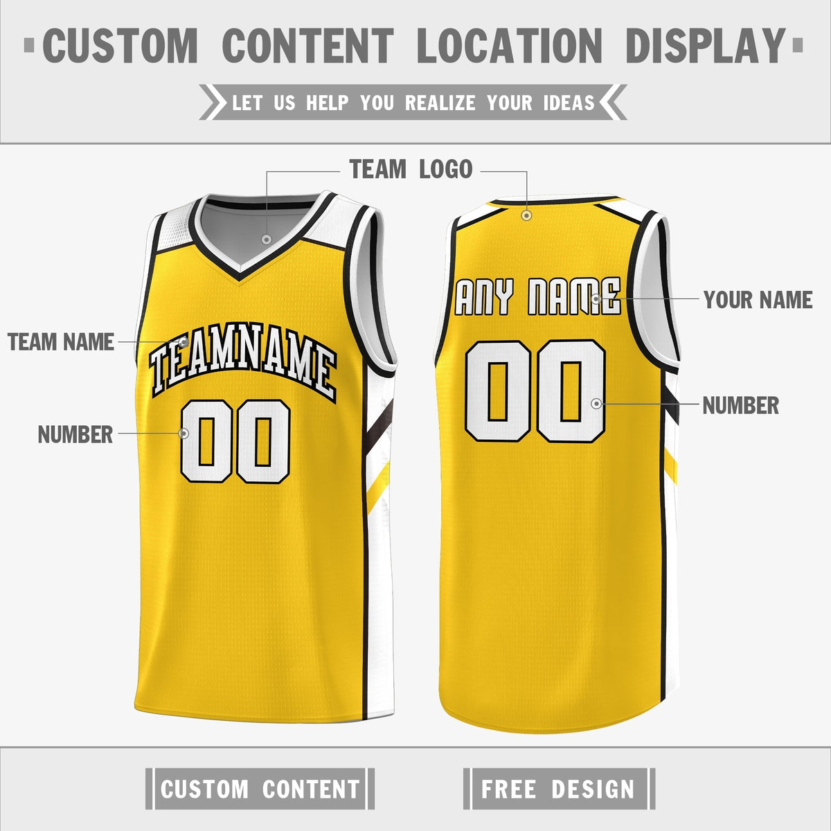 Custom Yellow White Double Side Tops Casual Basketball Jersey