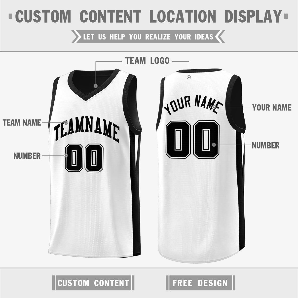 Custom Black White Double Side Tops Athletic Basketball Jersey