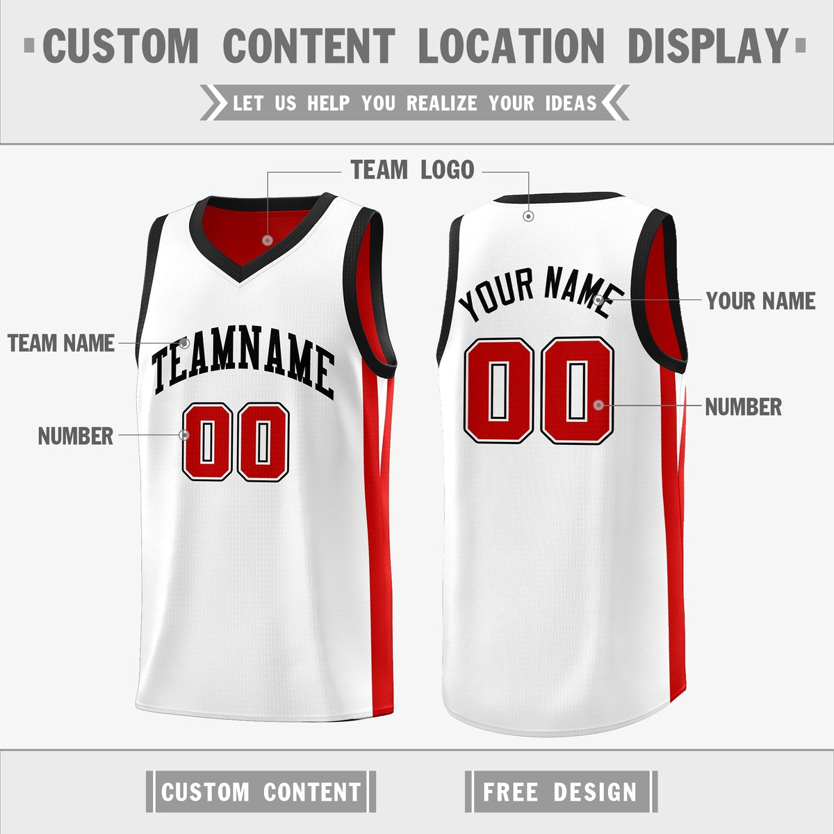 Custom Red White Double Side Tops Athletic Basketball Jersey