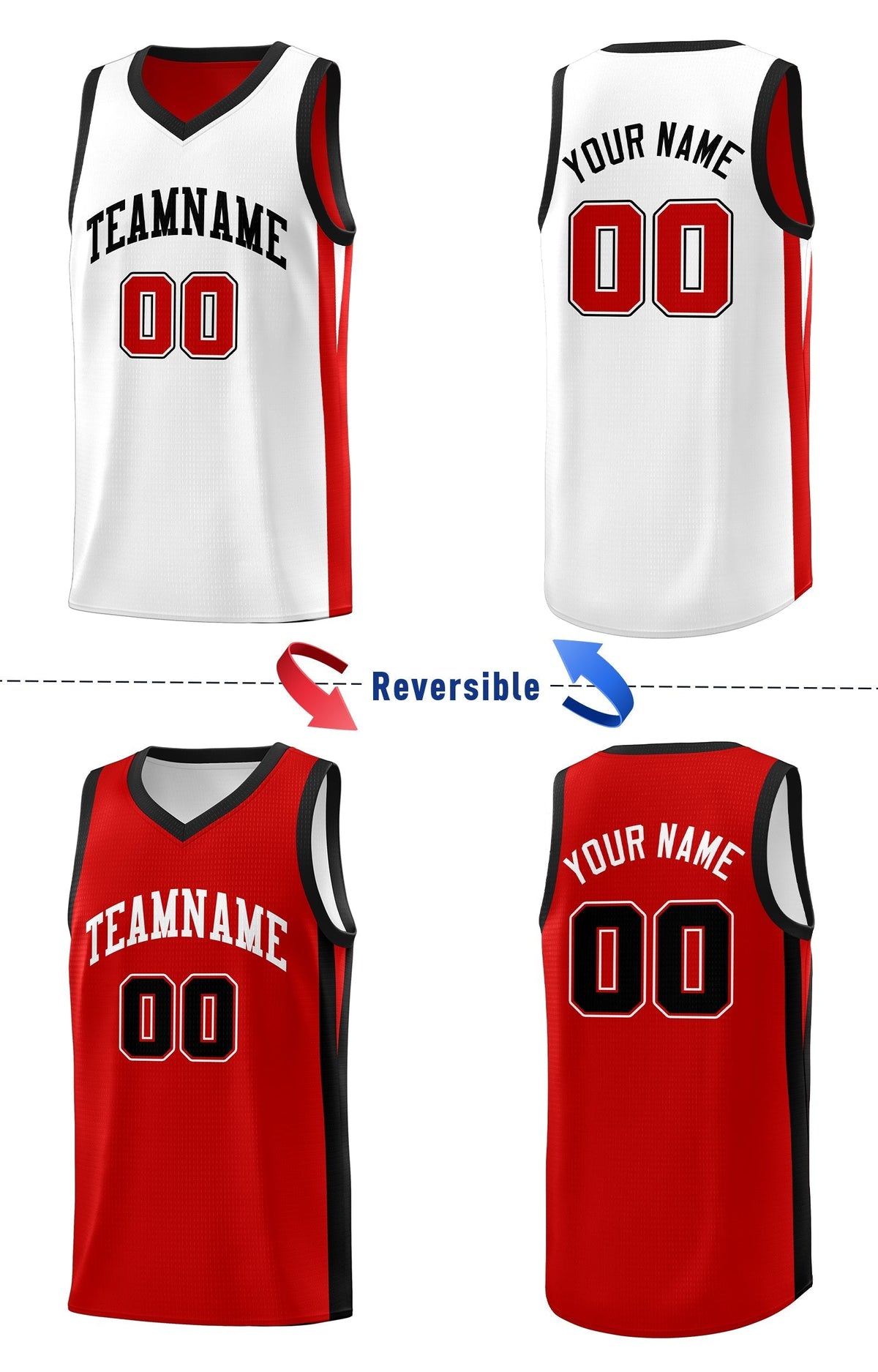 Custom Red White Double Side Tops Athletic Basketball Jersey