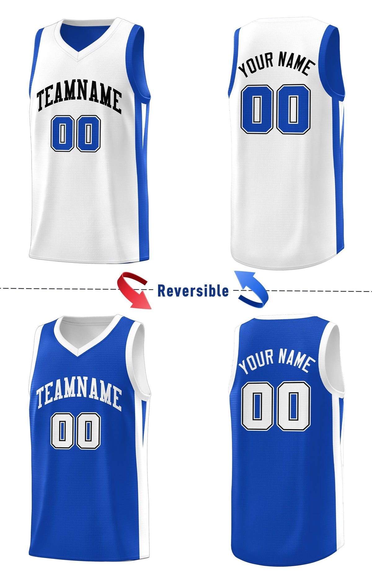 Custom Royal White Double Side Tops Athletic Basketball Jersey
