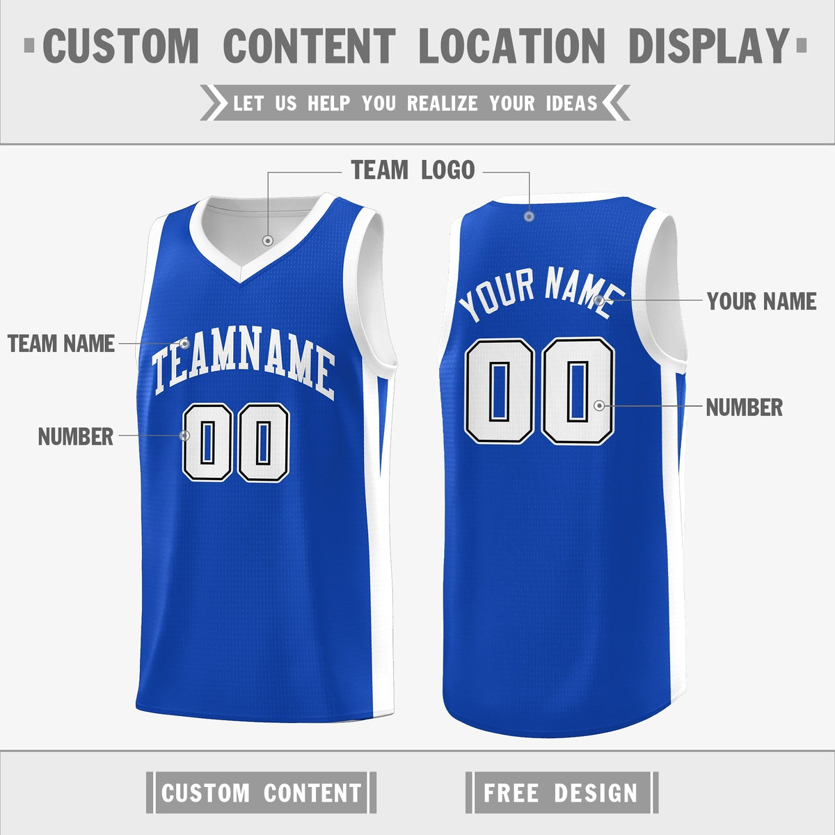 Custom Royal White Double Side Tops Athletic Basketball Jersey