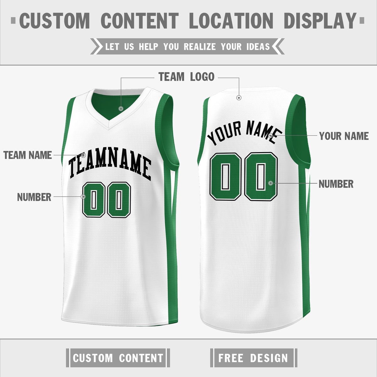 Custom Green White Double Side Tops Athletic Basketball Jersey